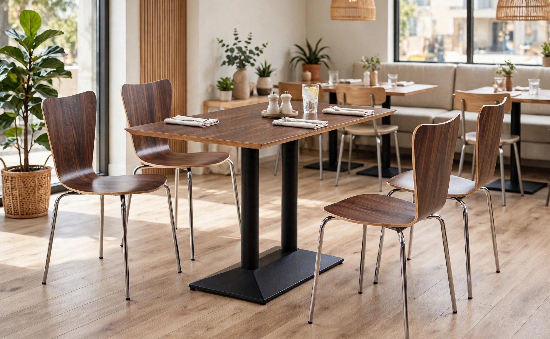 Common Table and Chair Set FOH-XM18-606 in a restaurant