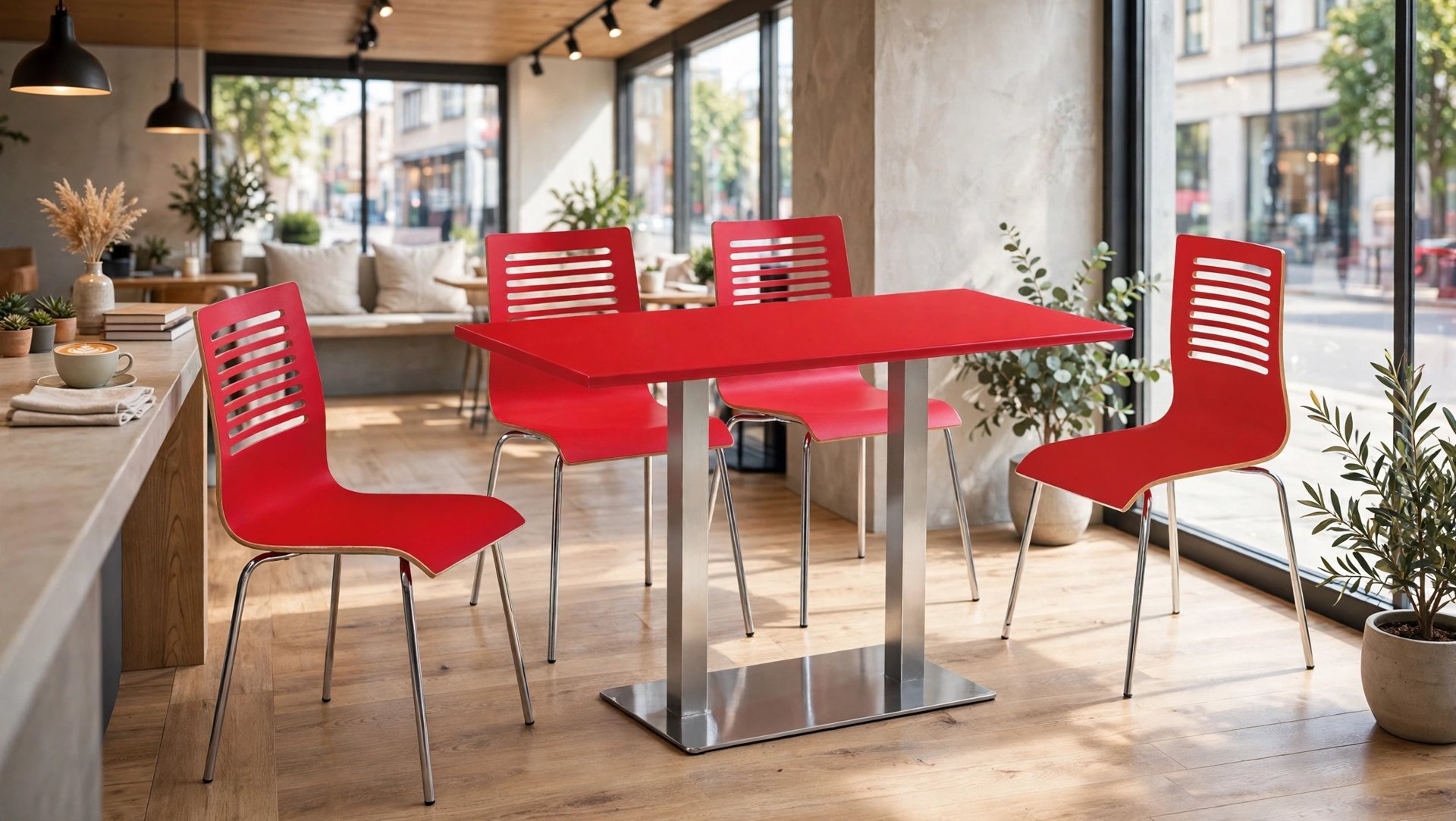 Common Table and Chair Set FOH-XM19-608 in a cafe