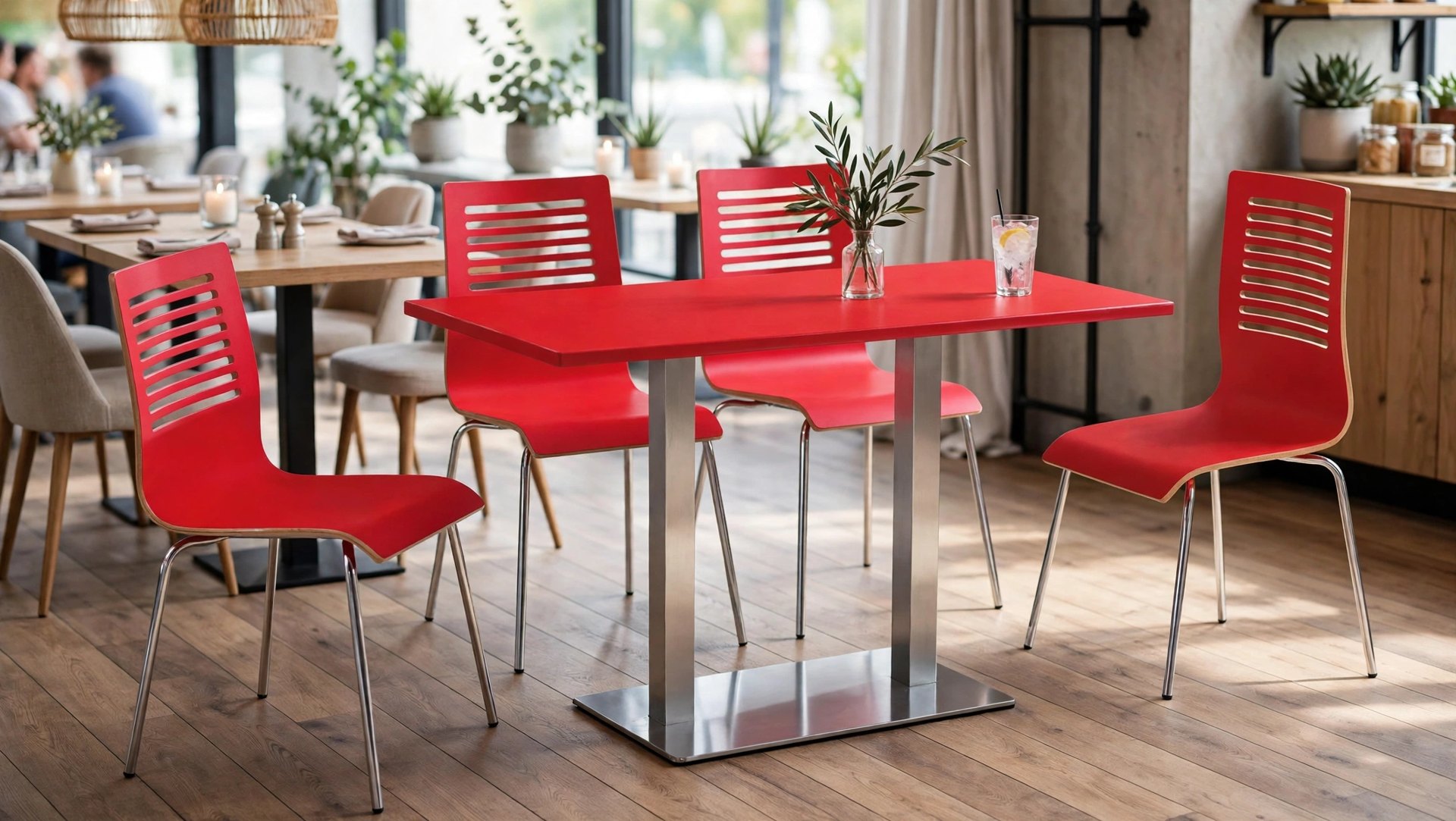 Common Table and Chair Set FOH-XM19-608 in a restaurant