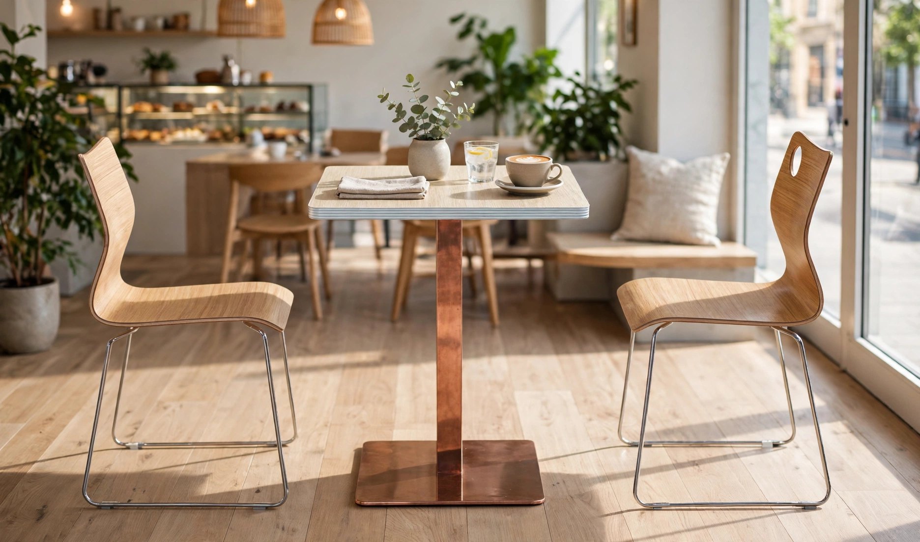 Common Table and Chair Set FOH-XM23-618 in a cafe