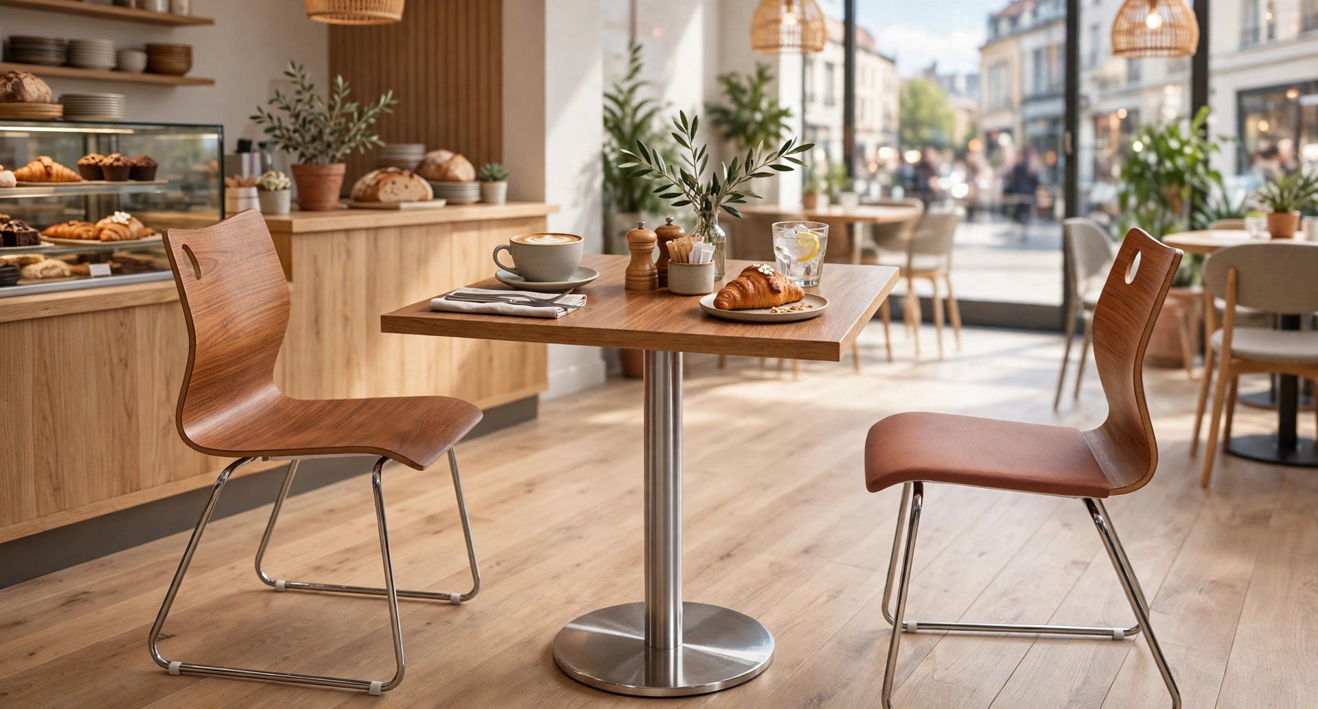 Common Table and Chair Set FOH-XM24-619 in a cafe