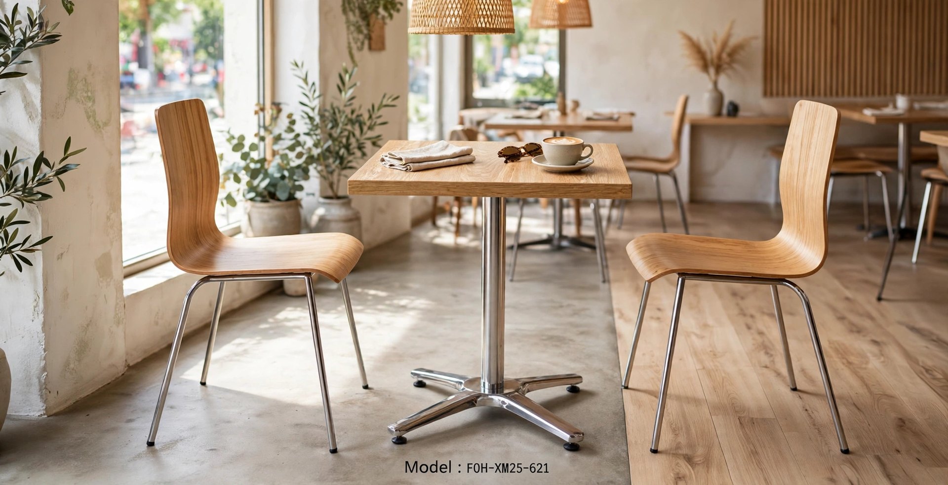 Common Table and Chair Set FOH-XM25-621 in a cafe