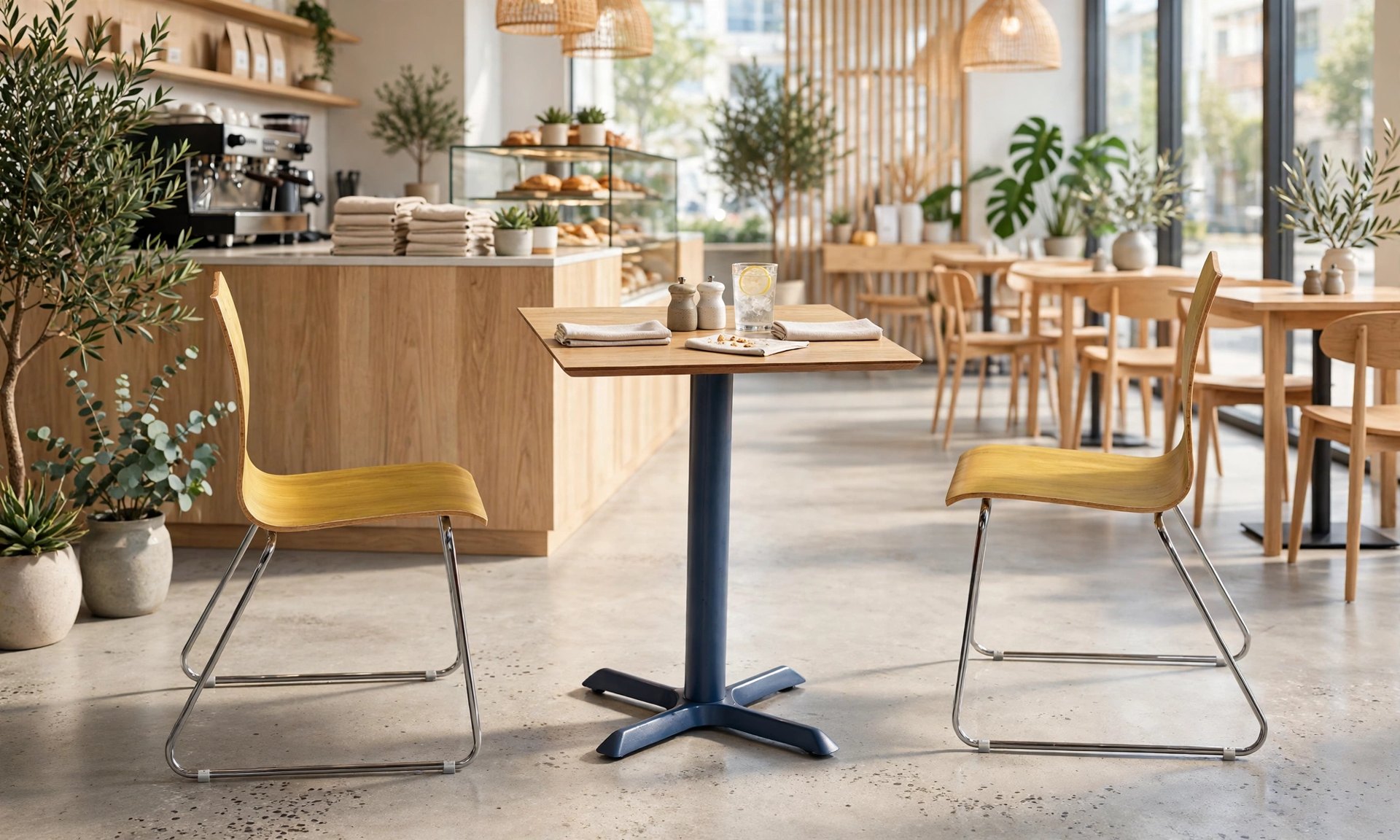 Common Table and Chair Set FOH-XM26-623 in a cafe