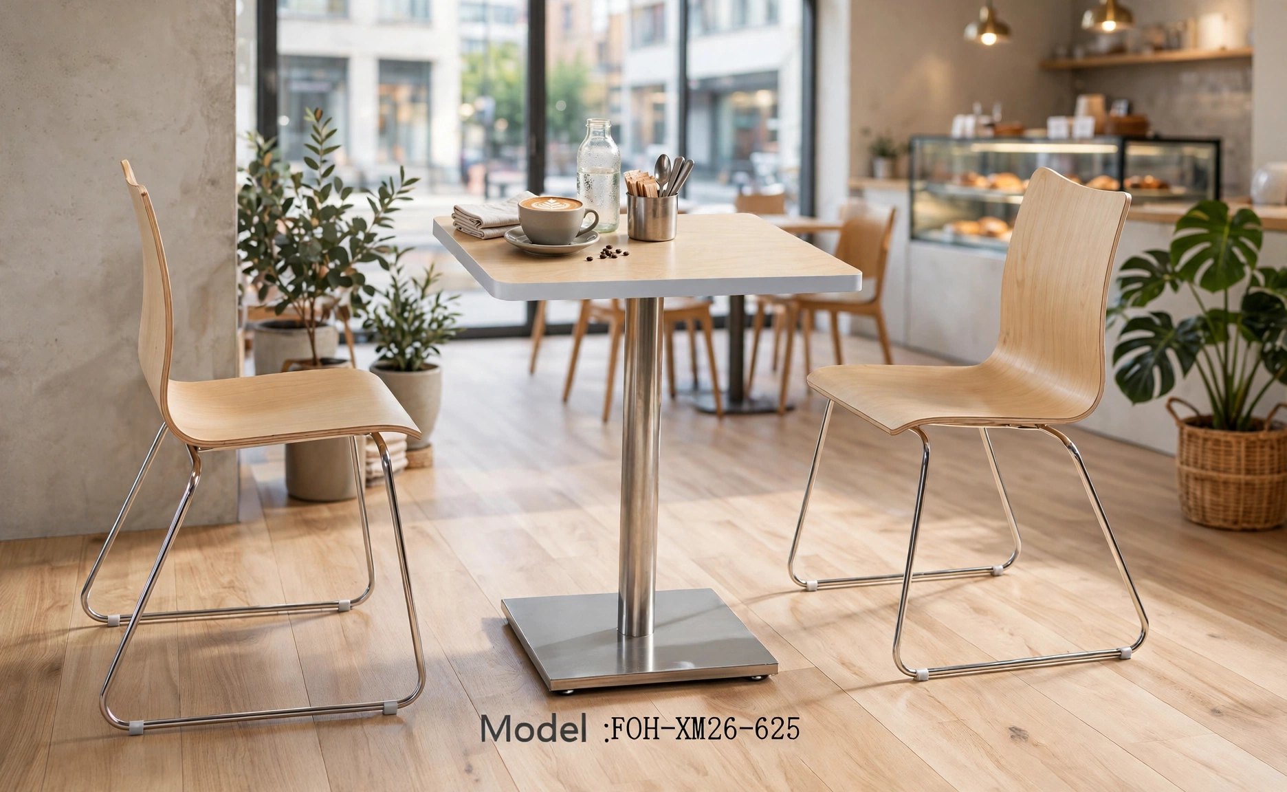 Common Table and Chair Set FOH-XM26-625 in a cafe