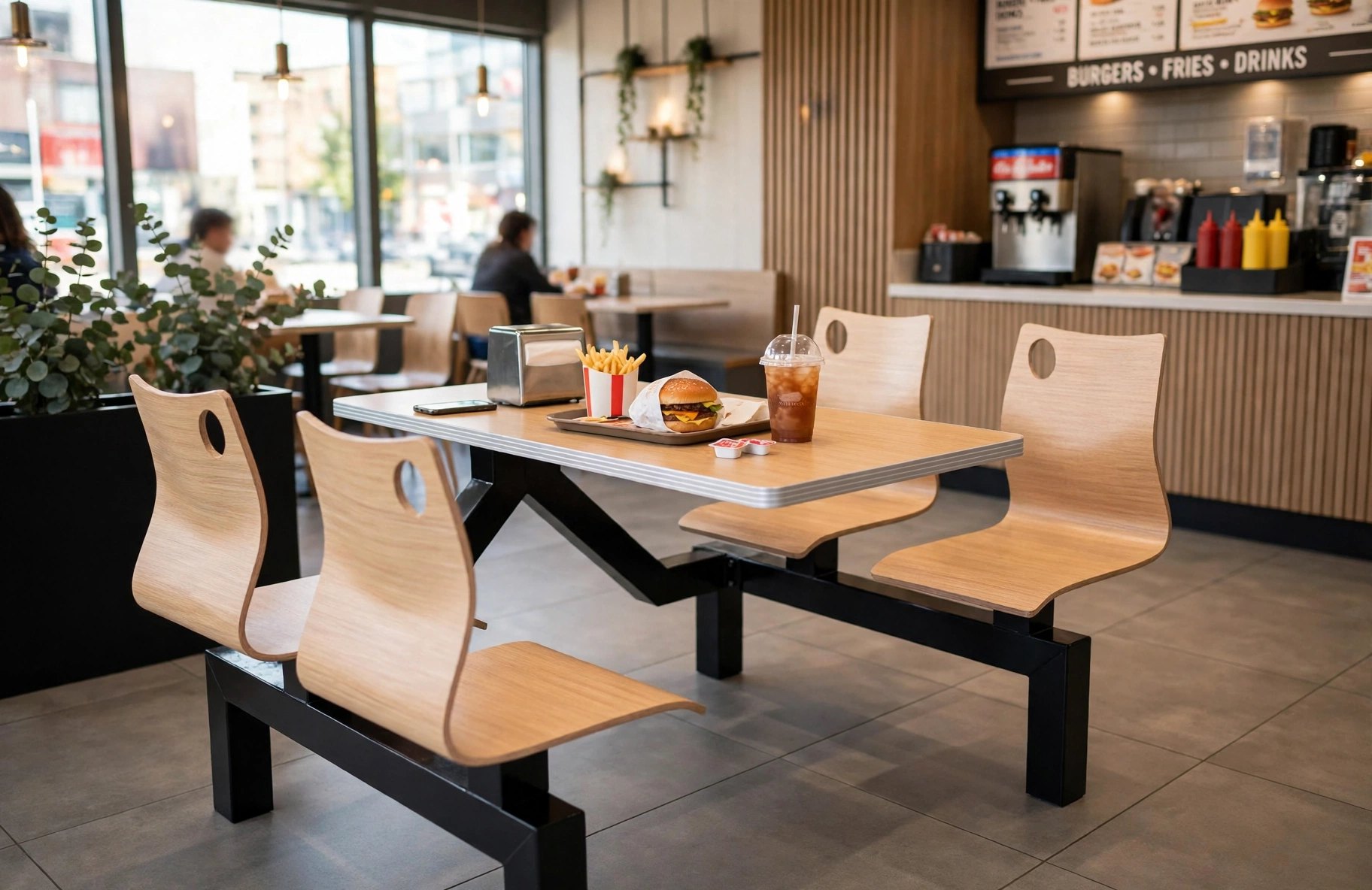 Connecting Table and Chair FOHR68-850L in a fast food restaurant