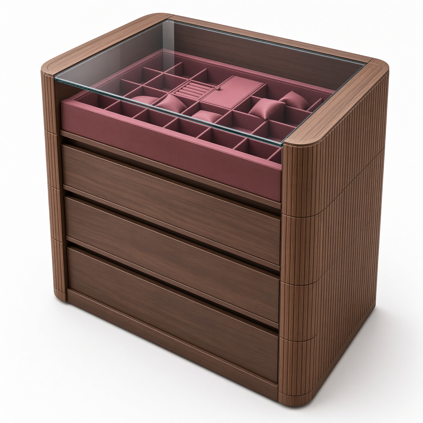Executive Walnut Glass-Top Watch and Jewelry Display Cabinet