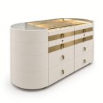 Luxury Ivory Leather Glass-Top Jewelry Island Gold Accents