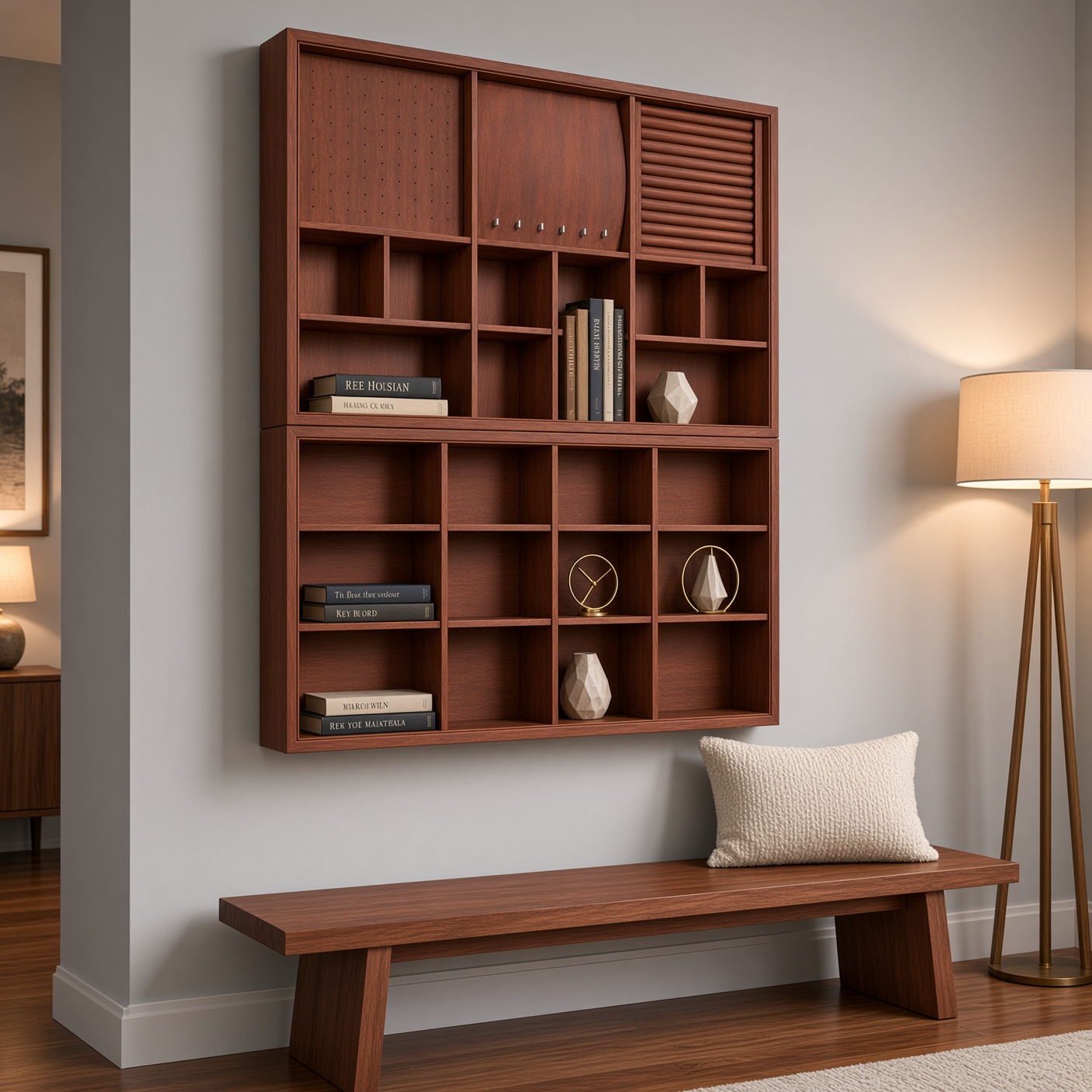 Cherry Wood Wall-Mounted Collector Display Cabinet Organizer