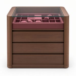 Executive Walnut Glass-Top Watch and Jewelry Display Cabinet