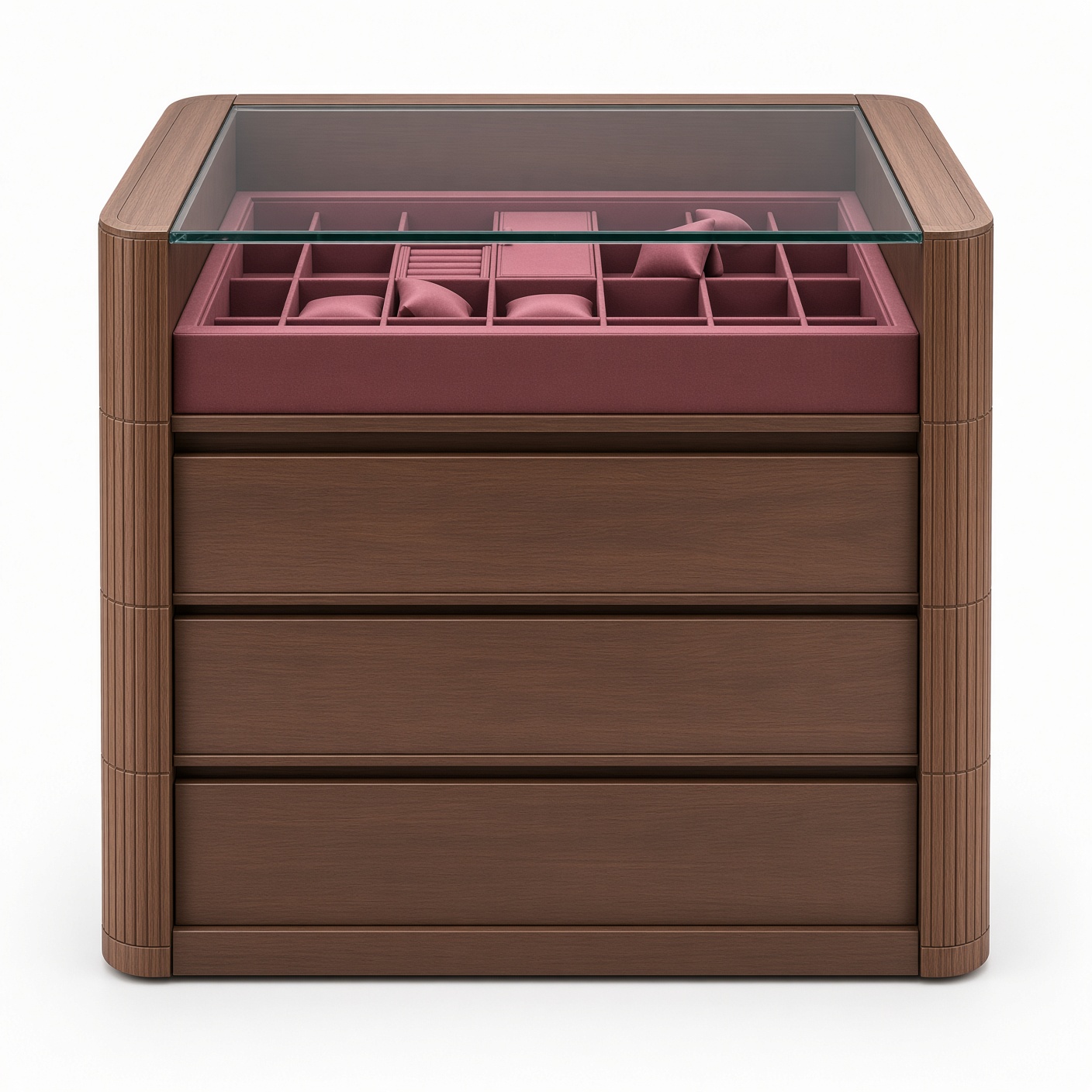 Executive Walnut Glass-Top Watch and Jewelry Display Cabinet