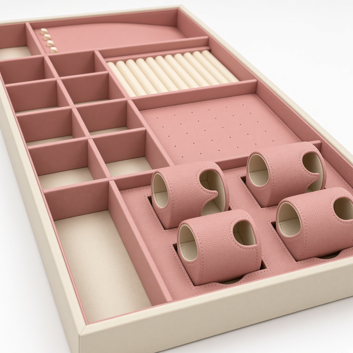 Blush Pink Leather Jewelry and Watch Drawer Organizer Insert