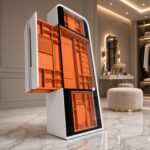 Luxury White Glass Front Jewelry Cabinet with Orange Interior