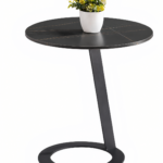Modern Round Black Marble C-Shaped Side Table Cantilever Base