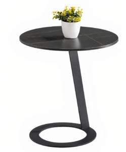 Modern Round Black Marble C-Shaped Side Table Cantilever Base