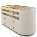 Luxury Ivory Leather Glass-Top Jewelry Island Gold Accents