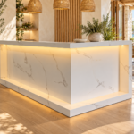 L-Shaped Reception & Cashier Counter Millwork with LED