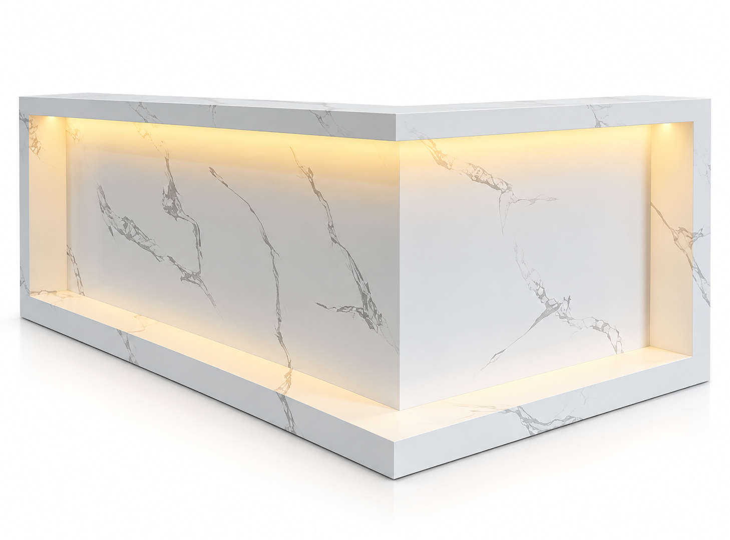 L-Shaped Reception & Cashier Counter Millwork with LED