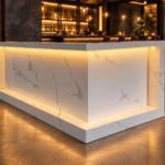 L-Shaped Reception & Cashier Counter Millwork with LED