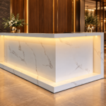 L-Shaped Reception & Cashier Counter Millwork with LED