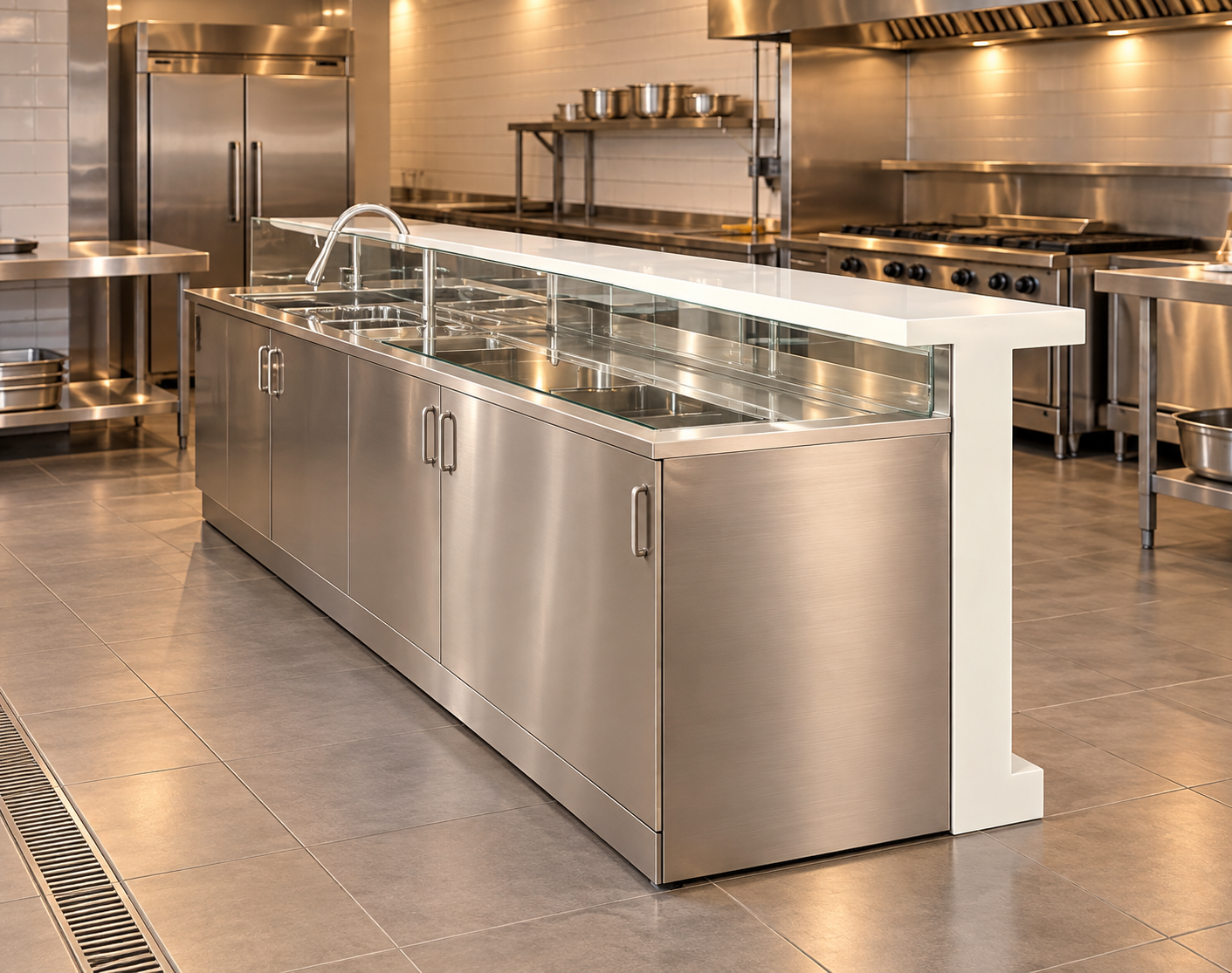 Commercial Food Prep Station Stainless Steel Quartz Sneeze Guard