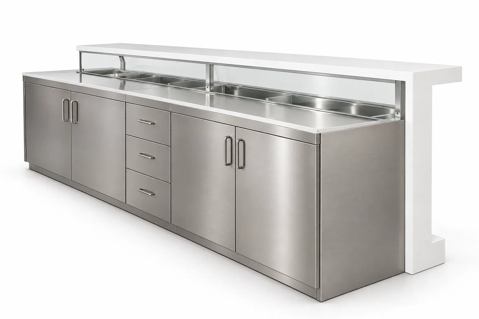 Commercial Food Prep Station Stainless Steel Quartz Sneeze Guard