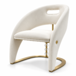 Contemporary Ivory Sculptural Accent Chair Gold Crystal Base