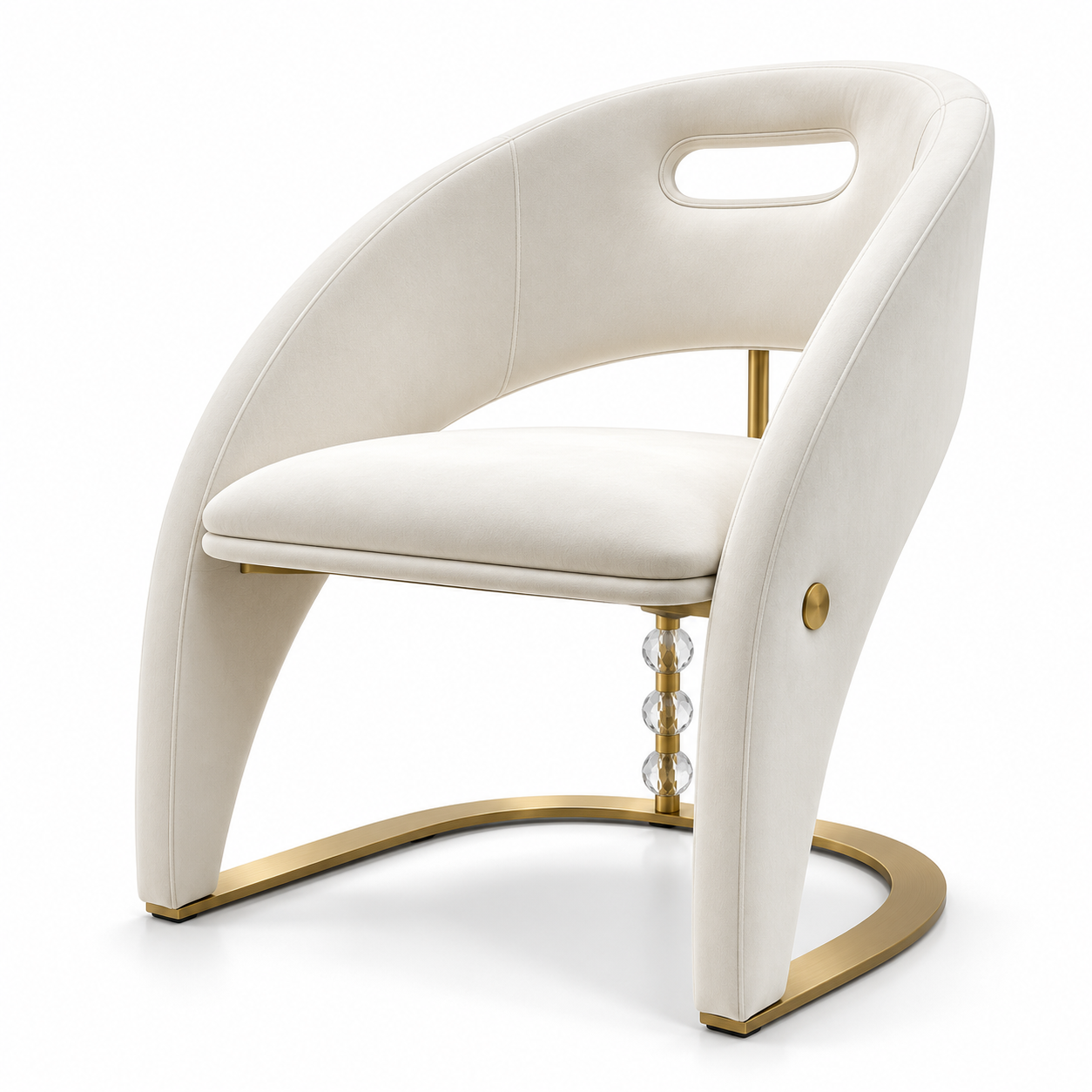Contemporary Ivory Sculptural Accent Chair Gold Crystal Base