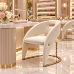 Contemporary Ivory Sculptural Accent Chair Gold Crystal Base