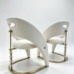 Contemporary Ivory Sculptural Accent Chair Gold Crystal Base