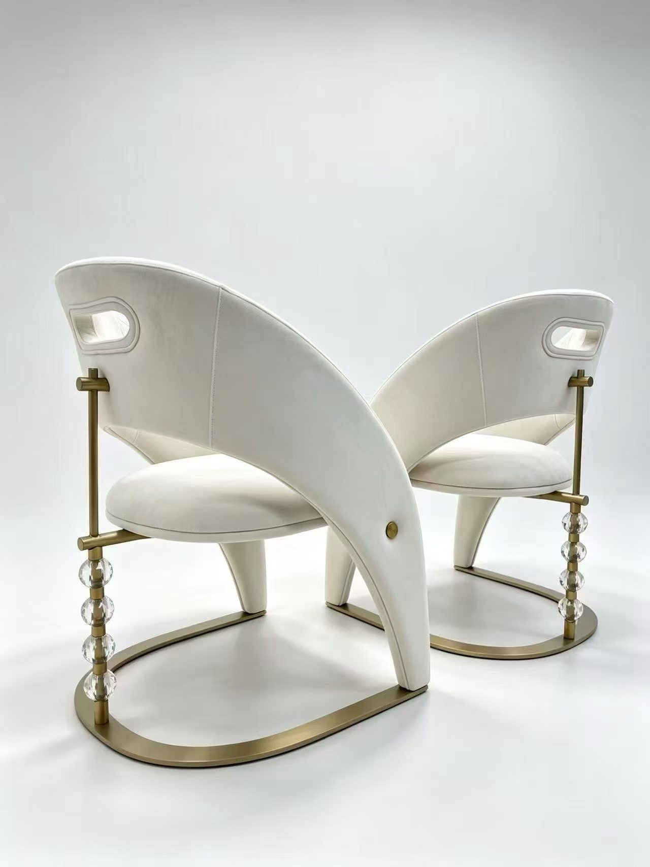 Contemporary Ivory Sculptural Accent Chair Gold Crystal Base