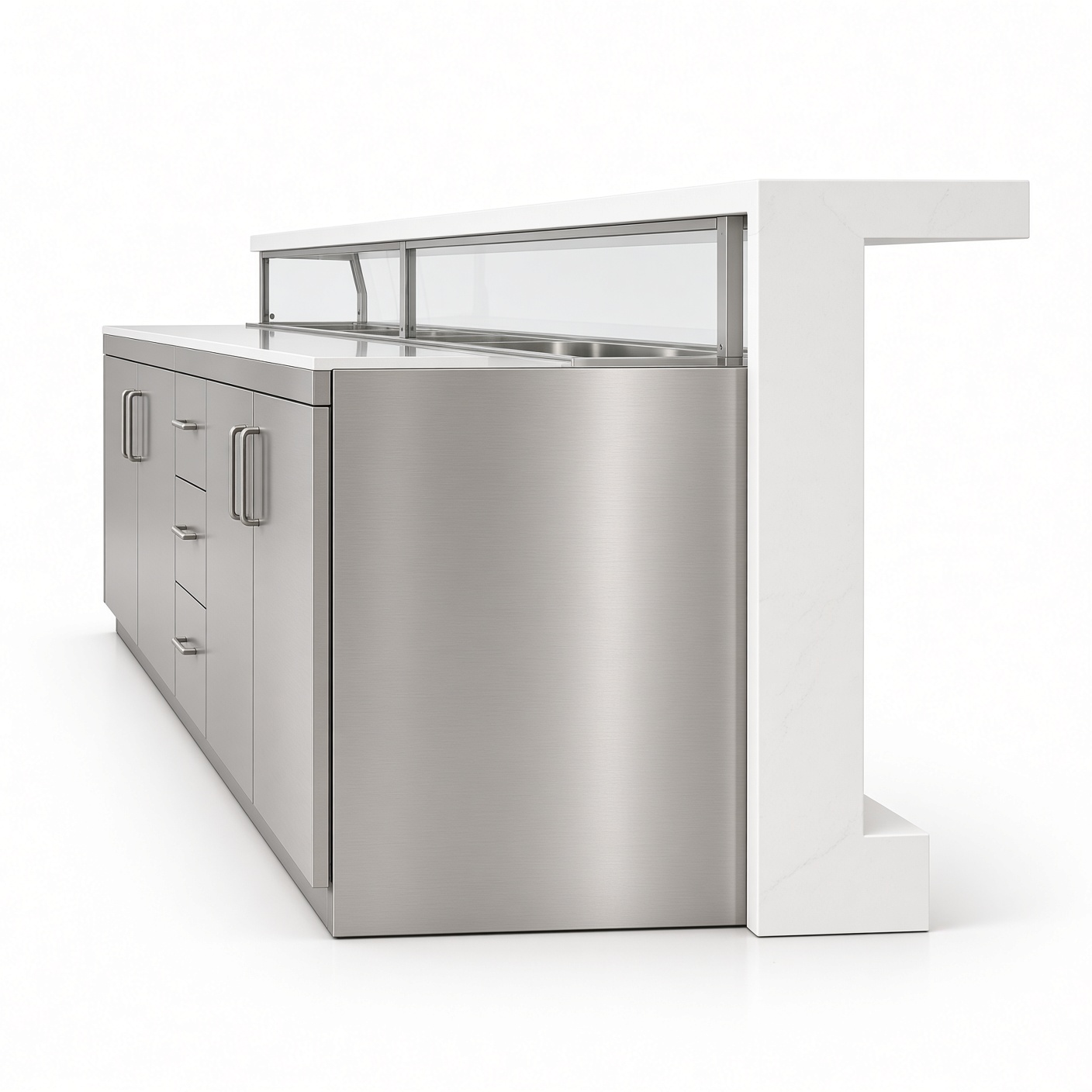 Commercial Food Prep Station Stainless Steel Quartz Sneeze Guard