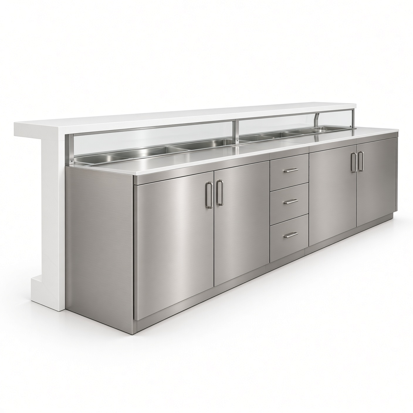 Commercial Food Prep Station Stainless Steel Quartz Sneeze Guard