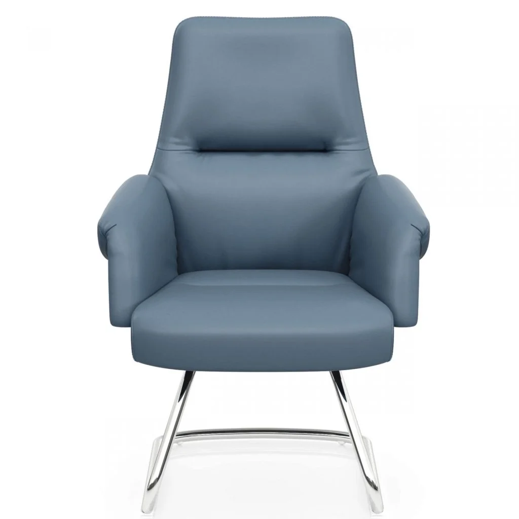FOH-C1017b2 – Blue Office U Base Chair Curled Armrest