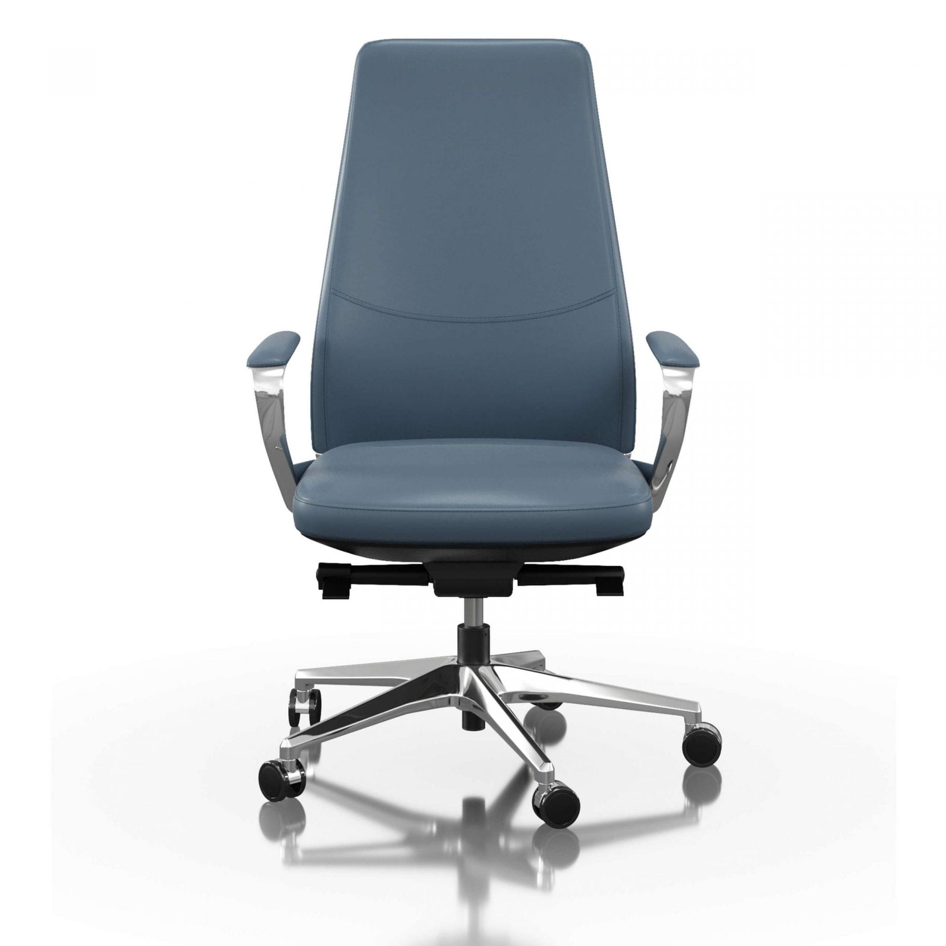 FOH-C1018b2 - Blue Office Swivel Chair Loop Armrest Medium Backrest