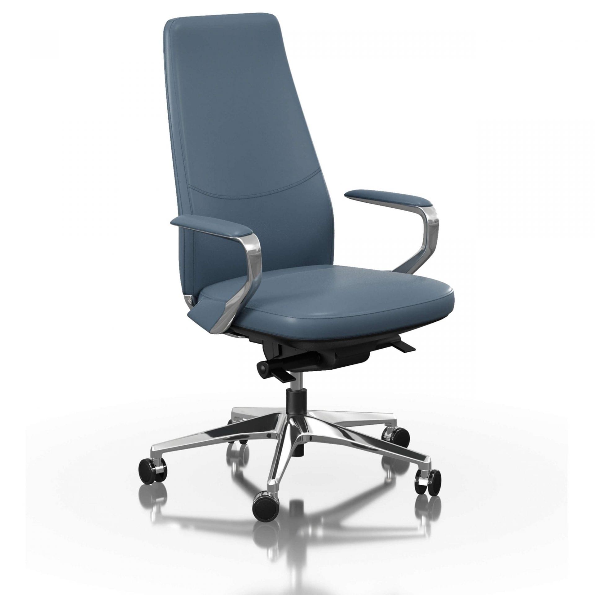 FOH-C1018b2 - Blue Office Swivel Chair Loop Armrest Medium Backrest