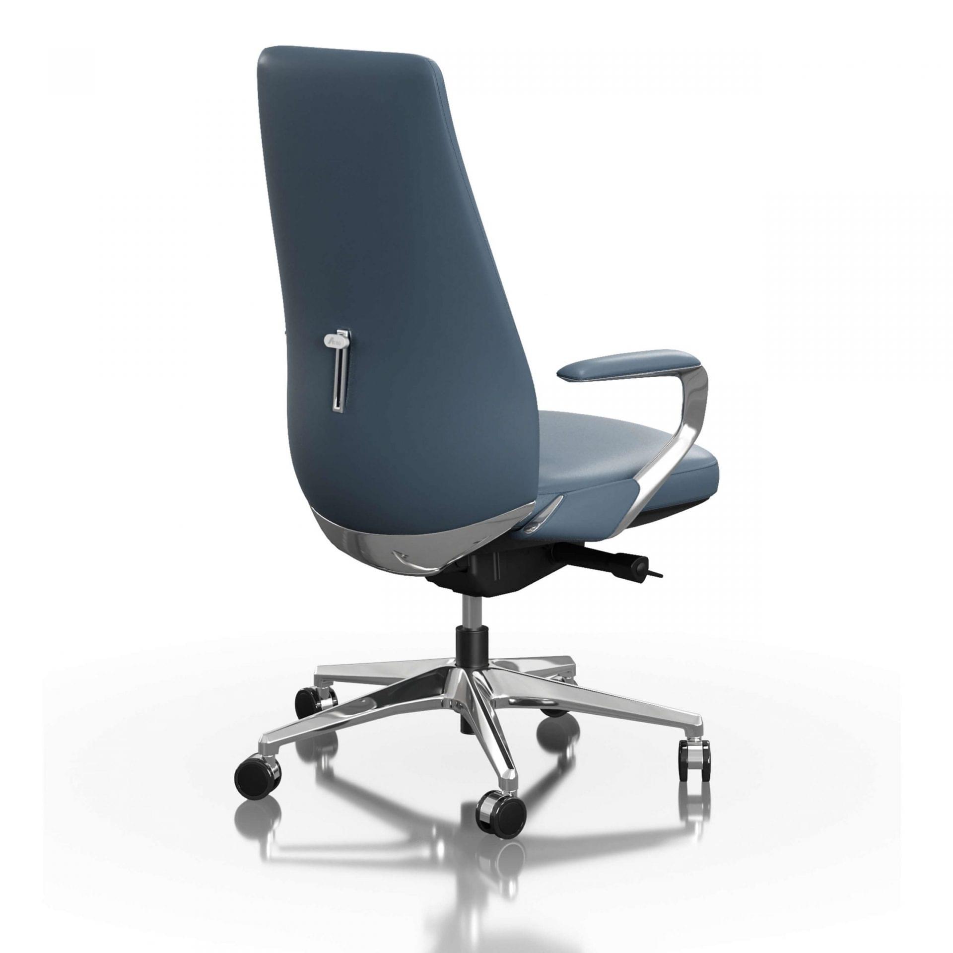 FOH-C1018b2 - Blue Office Swivel Chair Loop Armrest Medium Backrest