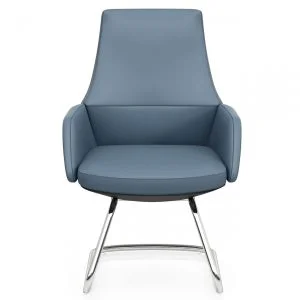 U sled base upholstered blue office chair