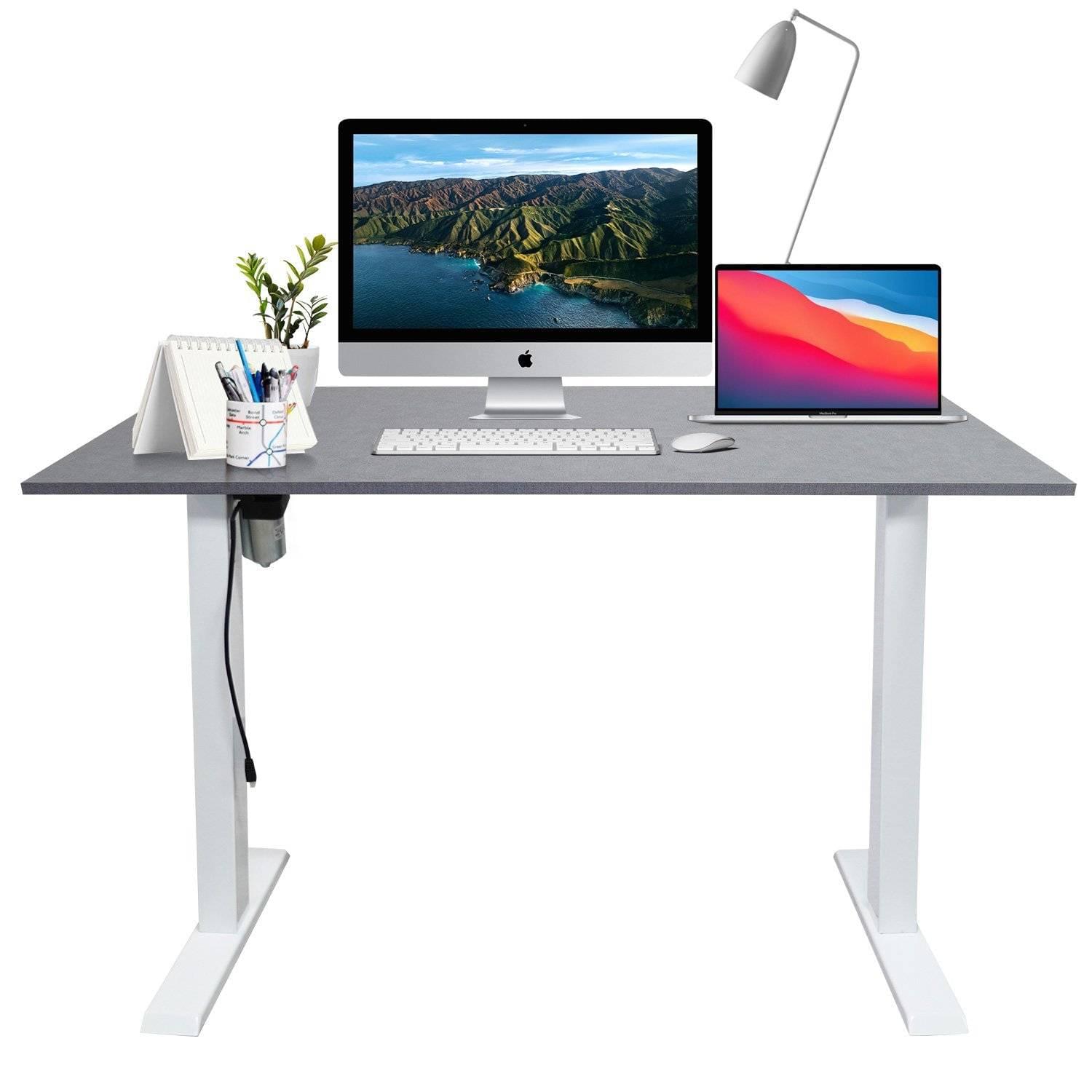 White frame sit stand desk