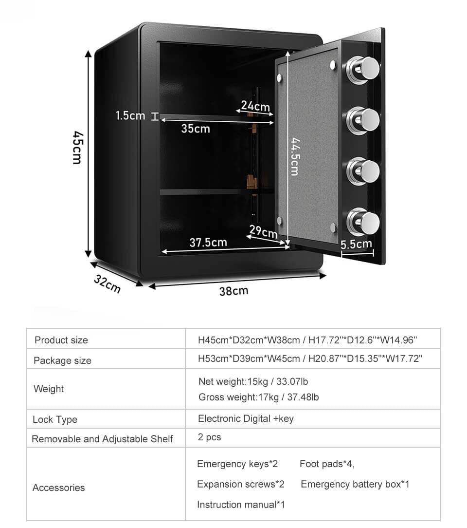 Caja fuerte digital de acero - Dimensiones FH36244SS