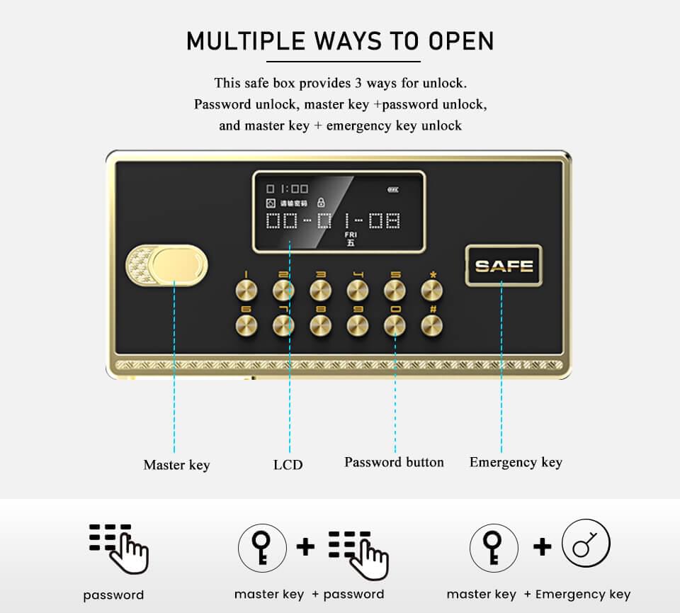 Digital Safe Deposit Box FH36247LG mutliple ways to open
