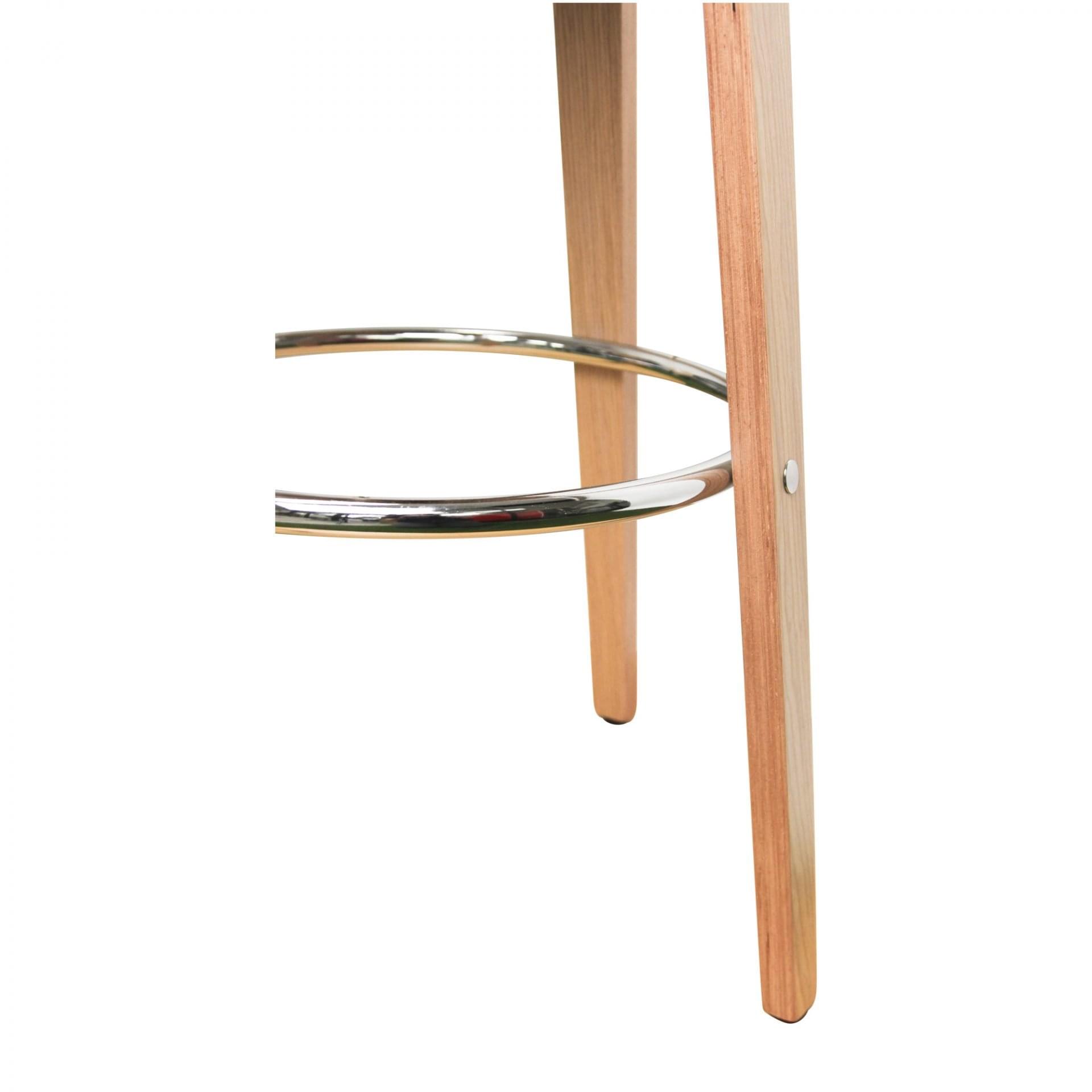 Backless Contemporary Wood Barstool with Padded Cushion and Metal Footrest Ring (Grey Linen)