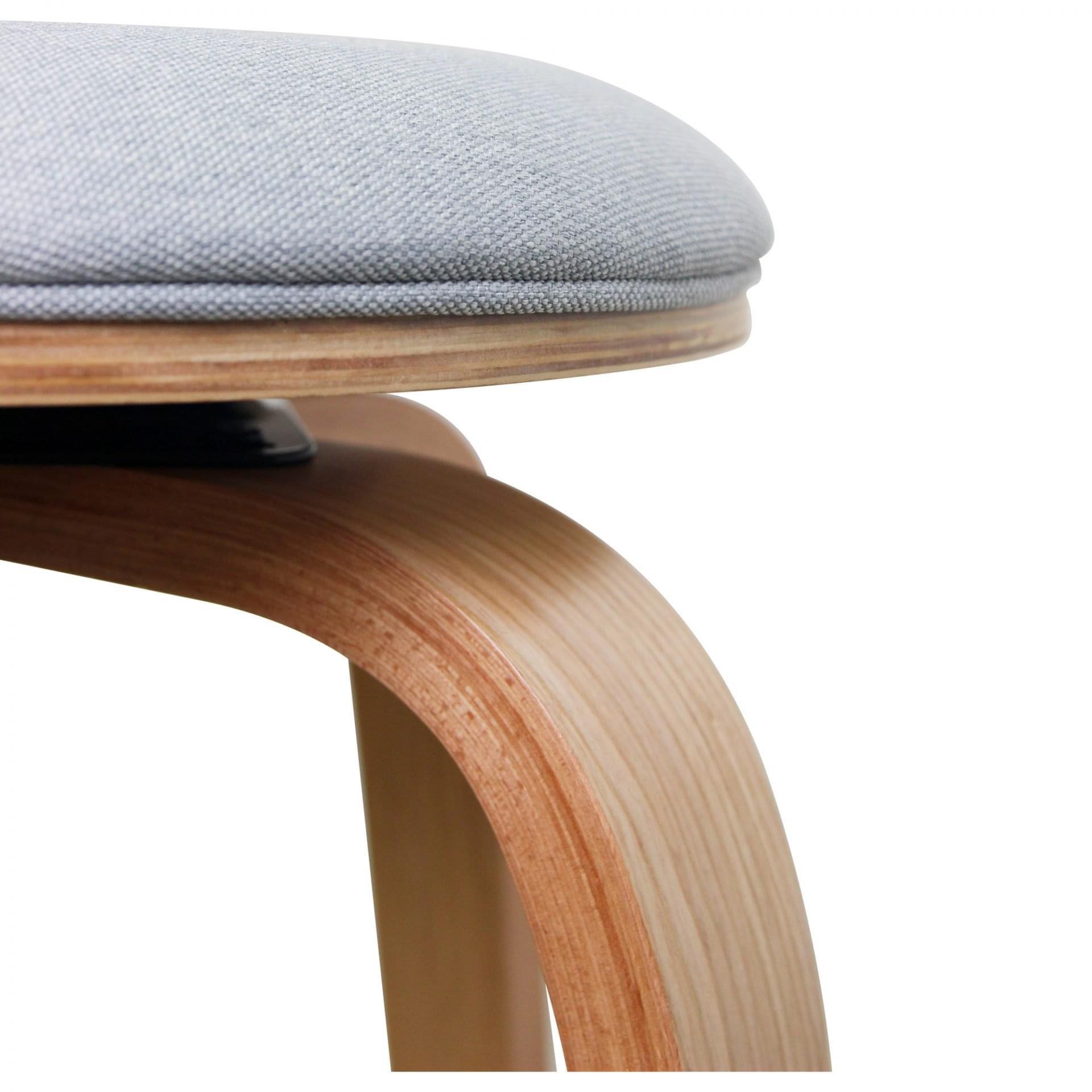Backless Contemporary Wood Barstool with Padded Cushion and Metal Footrest Ring (Grey Linen)