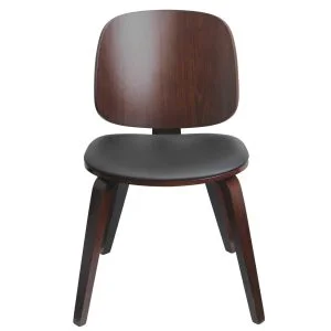 Wooden Dining Chair with PU Leather Cushion (Walnut with Black Cushion)