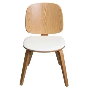 Wooden Dining Chair with PU Leather Cushion (Maple with White Cushion)