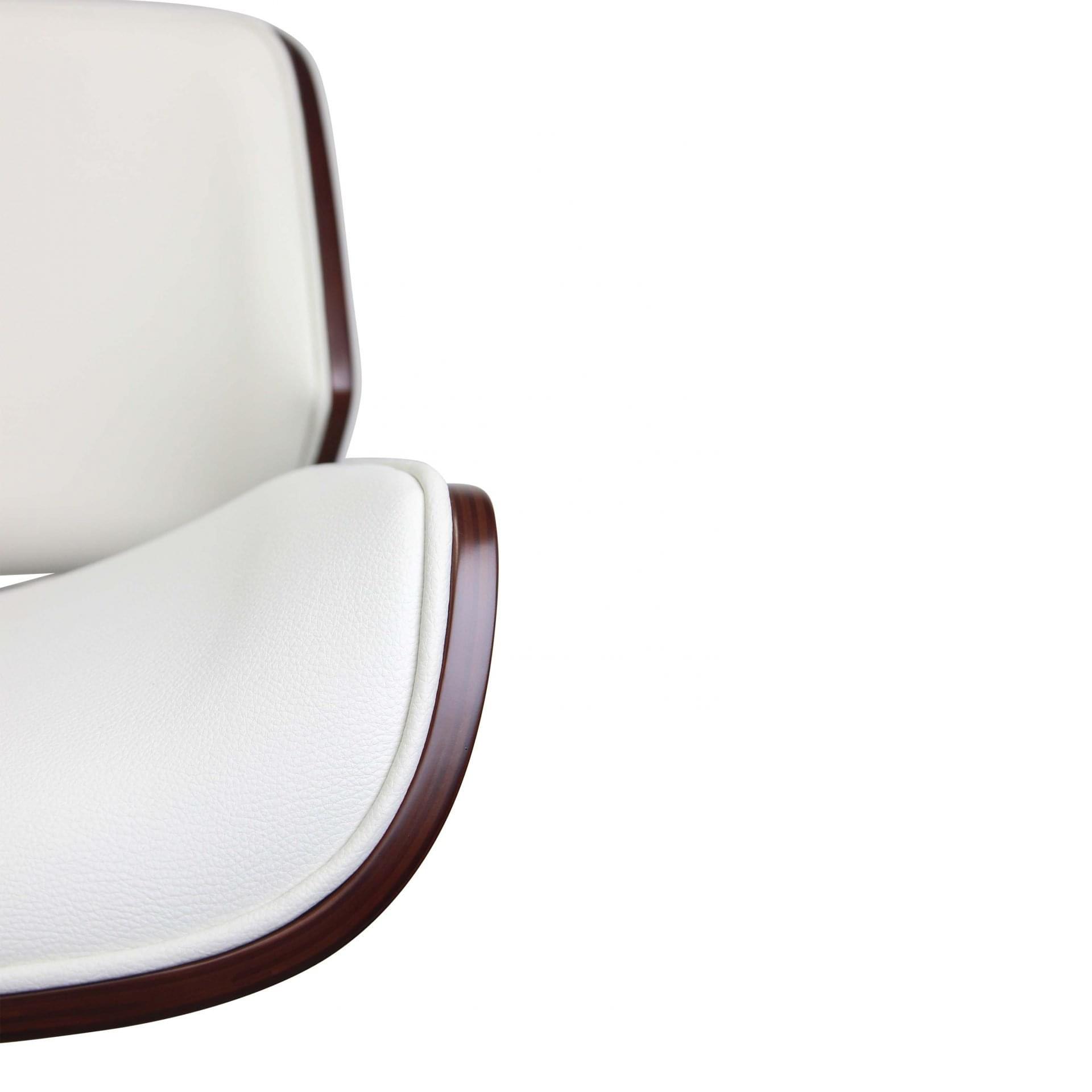 Bentwood Rectangular Rolling Desk Chair with White PU Leather Upholstery, Swivel and Height-Adjustable