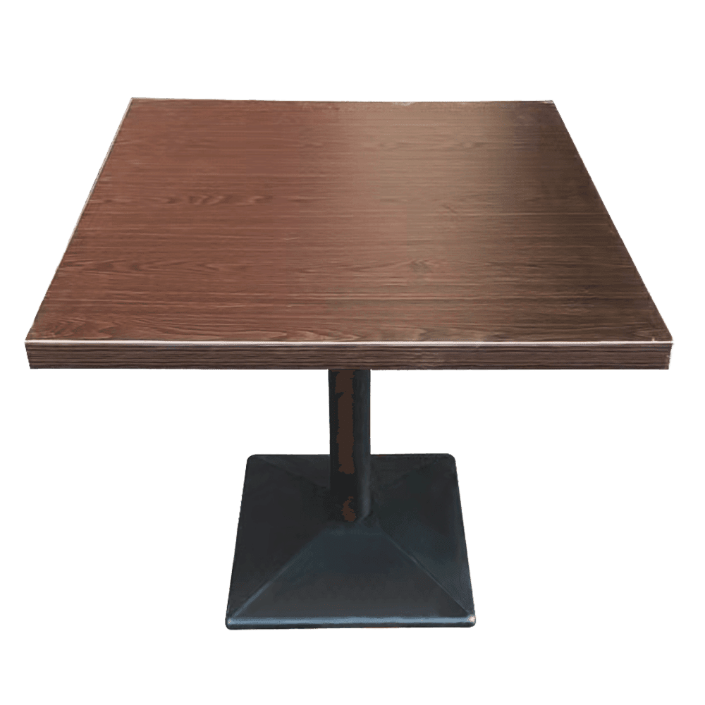 Mesa de comedor de madera oscura de 30" x 30" con base rectangular simple
