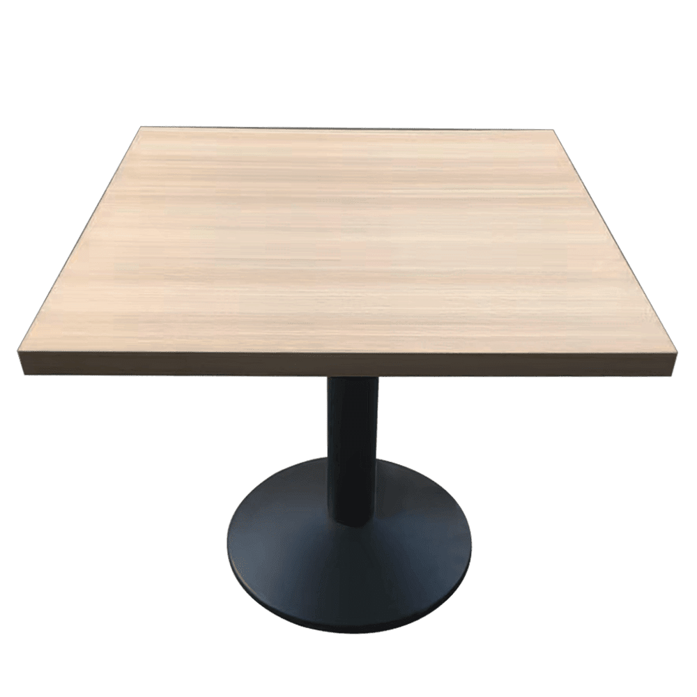 Mesa de comedor de madera clara de 35.4” x 35.4” con base circular única