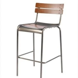 FOHBS824WD - Commercial Outdoor Metal Wood Slats Barstools