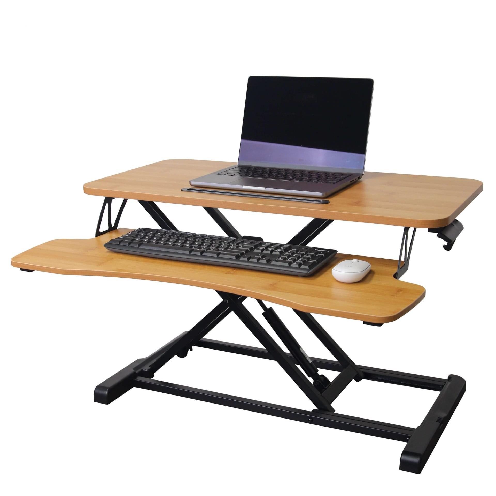 Bamboo Intelligent Sit Stand Desktop Laptop Convertible Desk