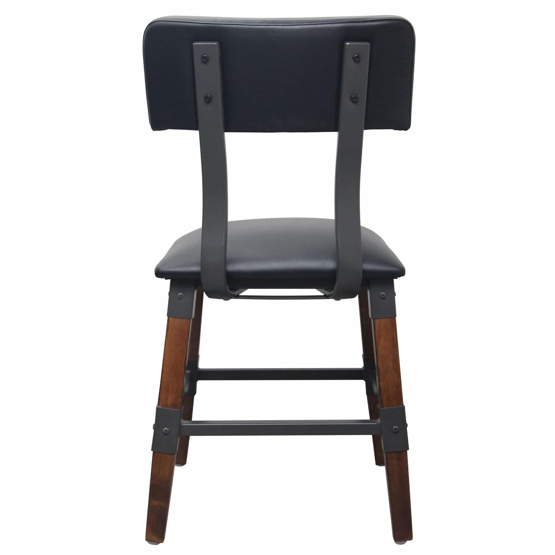Industrial-Style High-Back Wood and Metal Restaurant Dining Chair with Black PU Upholstery, Beechwood